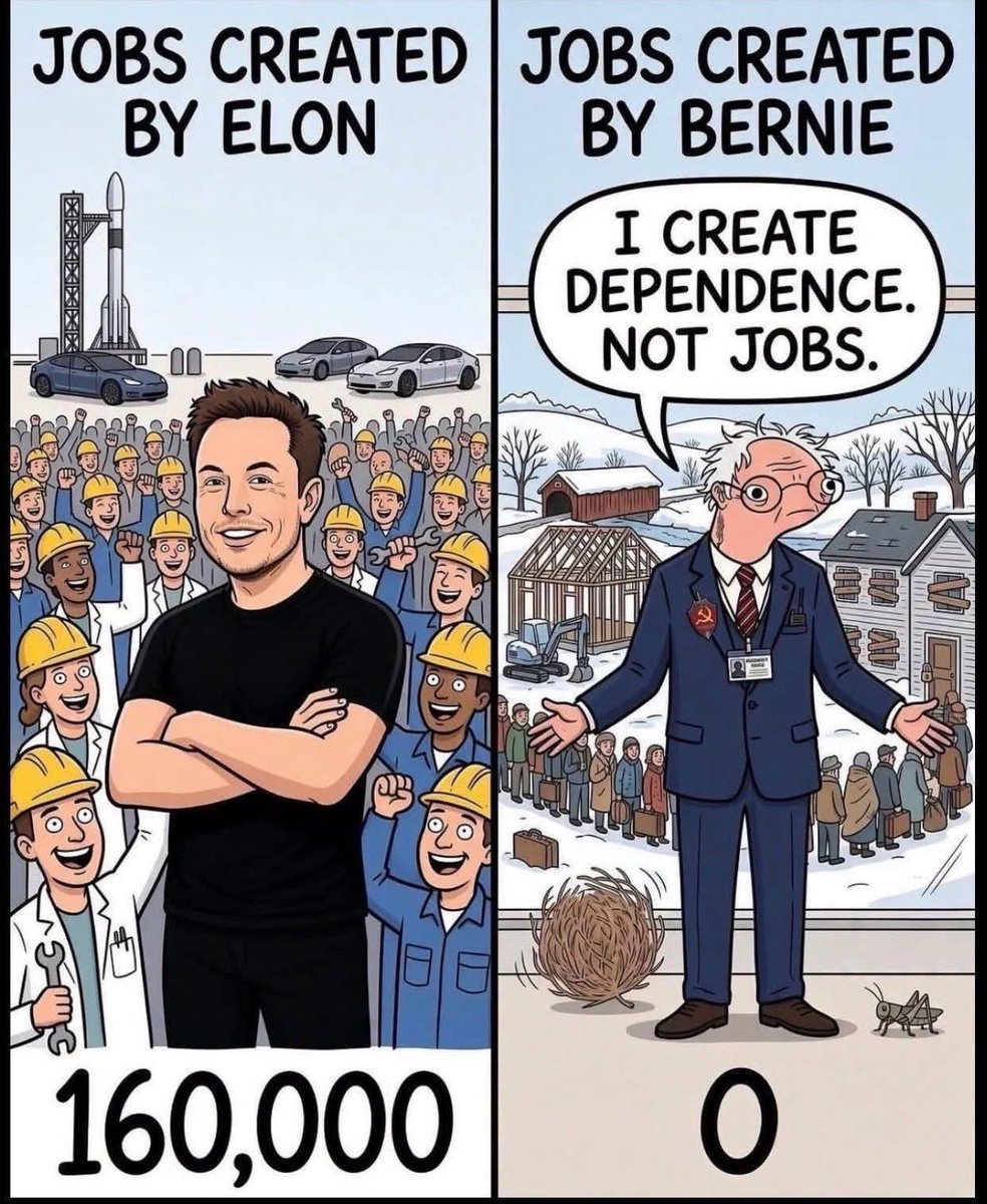 Notmyfault99's tweet photo. Dear @BernieSanders 

Please STHU, you will never have the impact @elonmusk has had! https://t.co/SGnvxGCicN