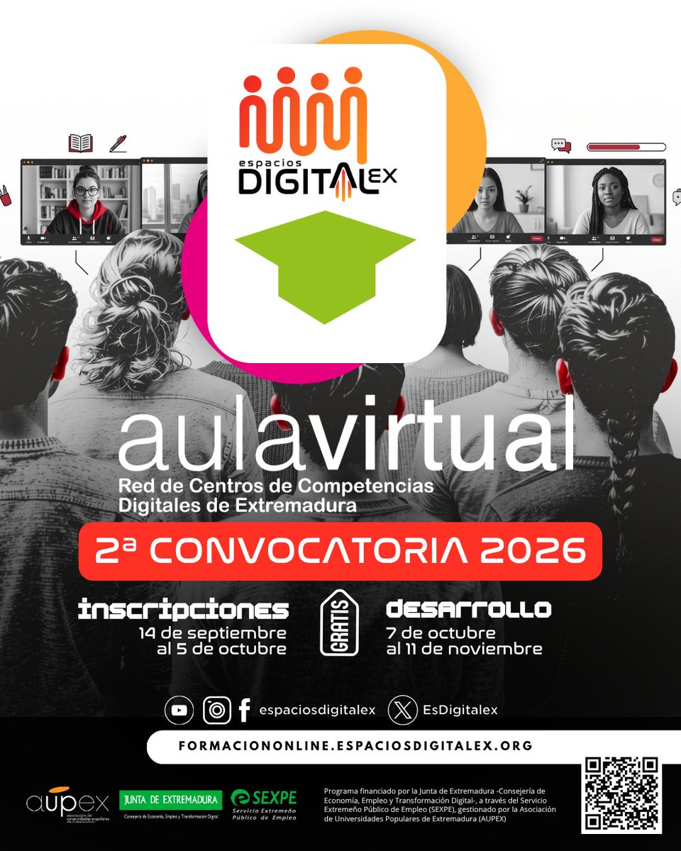 EsDigitalex's tweet photo. ‼️Última semana para apuntarte a los cursos online gratuitos de Espacios Digitalex:

🟣 Mejora tu marca personal con IA.
🟢 Introducción a la IA generativa y la creación de prompts.
🟠 Herramientas de trabajo colaborativo.

🎯Reserva tu plaza aquí: https://t.co/dXzYHSQqu4 https://t.co/KXsfqHFXir
