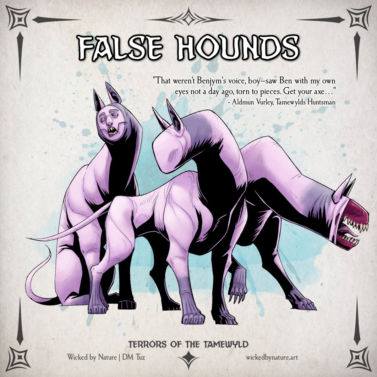 dm_tuz's tweet photo. Wicked by Nature and DM Tuz are teaming up to bring you some cool content!

False Hounds will be a great twist for your next wilderness encounter! Do not trust that familiar voice...or face for that matter.

#dnd5e #dnd #dungeonsanddragons #ttrpg https://t.co/51bneOwnNM