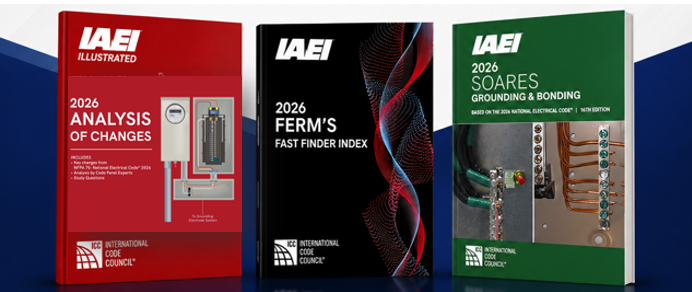 IAEI's tweet photo. Stay updated on the 2026 NEC® with IAEI’s essential publications:

📕 2026 ICC/IAEI Illustrated Analysis of Changes
📘 2026 Ferm’s Fast Finder Index
📗 2026 Soares Grounding &amp; Bonding

🛒 Order your copies today at https://t.co/i1d29NCAlC

#IAEI #ElectricalSafety #NEC2026 https://t.co/zVo2qqMqOc