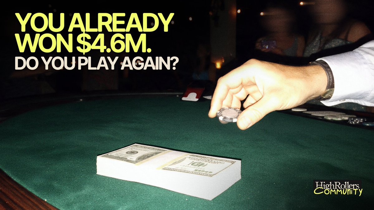 highrollers_xyz's tweet photo. You hit Megabucks for $4.6 million.

The money is yours. The story already has a perfect ending.

Then you see the same jackpot again.

No hindsight. What are you doing?

🔁 Keep playing
💰 Take the money and walk

Elmer Sherwin made his choice.

We’ll tell you how it ended after the vote.