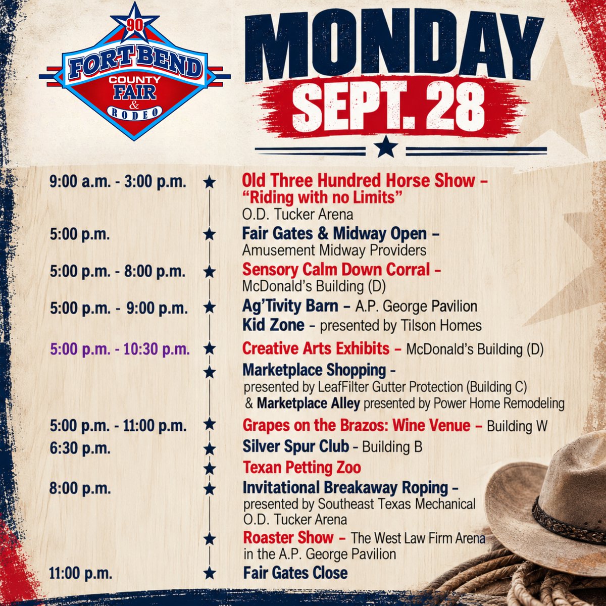 fbcfair's tweet photo. Monday - gates open at 5PM. Start your week at the fair! #fbcfair90 #fbcf #fortbendcountyfair #fairtime #fairdays #PromotingFamilyYouthAgriculture #fairszn🎡 https://t.co/7mVq9Obvh4
