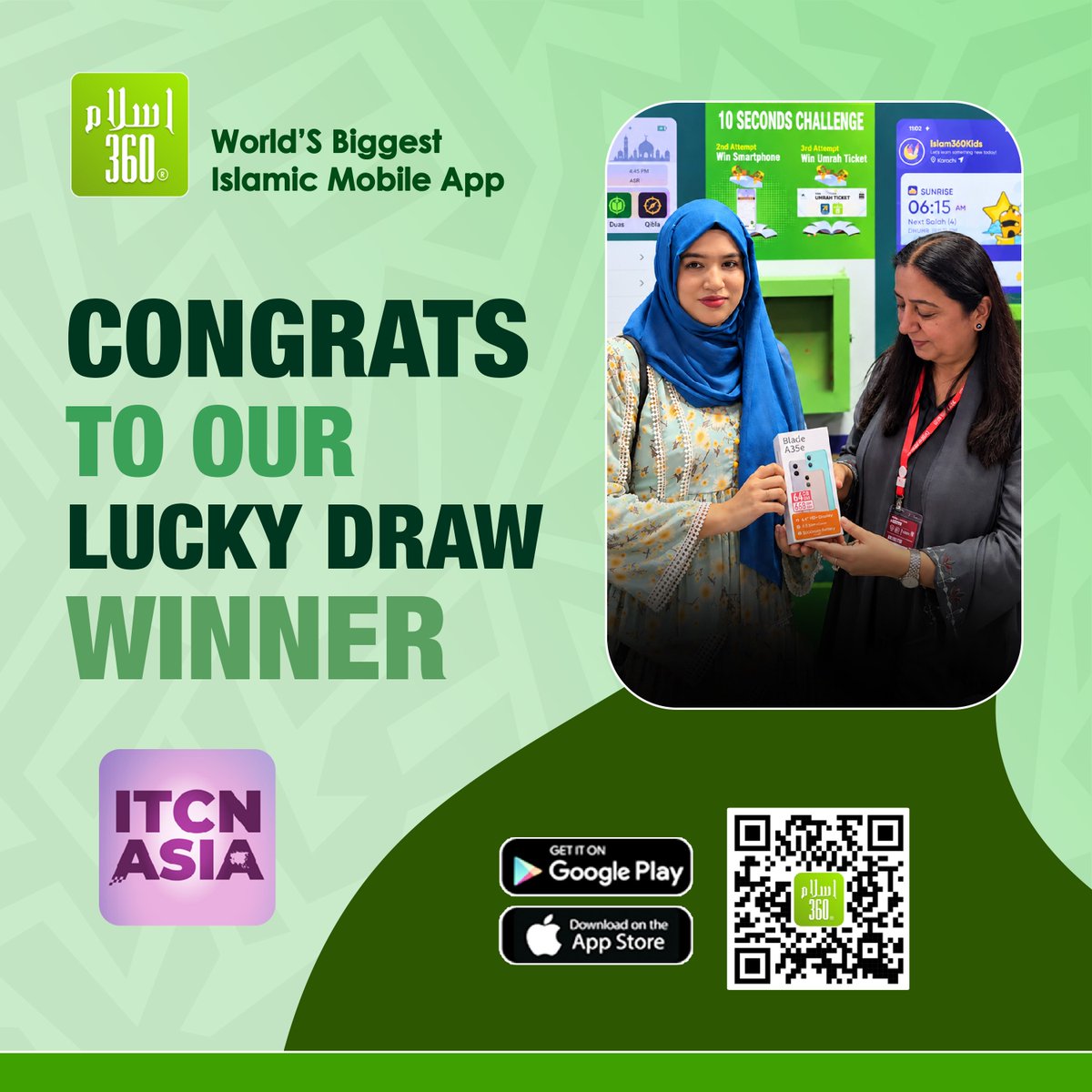 the_islam_360's tweet photo. Another winner, another special moment.
Congratulations to our Islam360 Lucky Draw Winner at ITCN Asia 2026.

#Islam360 #LuckyDraw #ITCNAsia #WinnerAnnouncement #Islam360Community https://t.co/w8Fl4N4Ns7