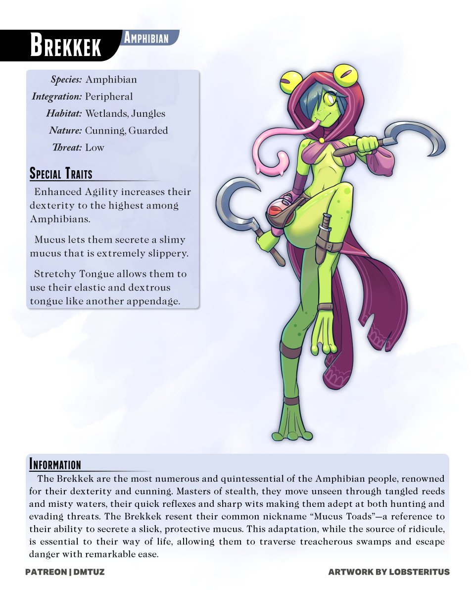 dm_tuz's tweet photo. Welcome to the Monster Girl Catalogue!

Today we meet the Amphibians! They are pretty chill (for the most part).

Follow me or click the link in bio for more content!

#monstergirl #monstergirls #monstergirlencyclopedia #monstermusume https://t.co/i3eRVxKdn8