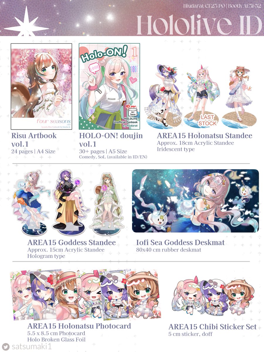 satsumaki1's tweet photo. (1/4)
[🩷&amp;🔁Appreciated!]  Hiudarat Catalogue ♡ 

Booth : Hiudarat &amp; MAMOO (AE31-32)
PO period : 14 Sept - 3 Oct
Fandom : Hololive (Suisei, Ina, AREA15, ReGLOSS)
#cf23catalogue #comifuro23catalogue #CF23 #comifuro23

Link on comment💙 https://t.co/Q2trdjP5KS