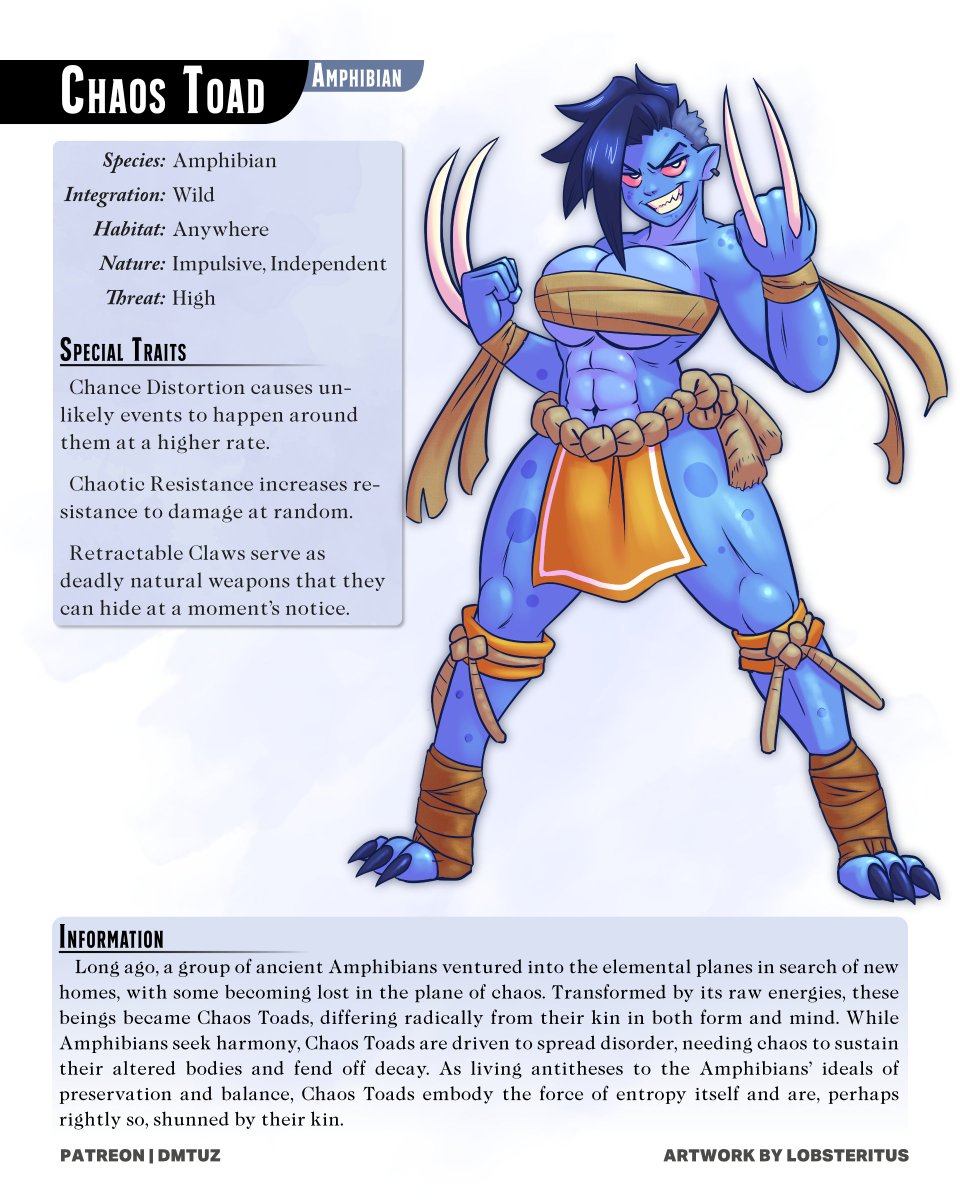 dm_tuz's tweet photo. Welcome to the Monster Girl Catalogue!

Today we meet the Amphibians! They are pretty chill (for the most part).

Follow me or click the link in bio for more content!

#monstergirl #monstergirls #monstergirlencyclopedia #monstermusume https://t.co/i3eRVxKdn8