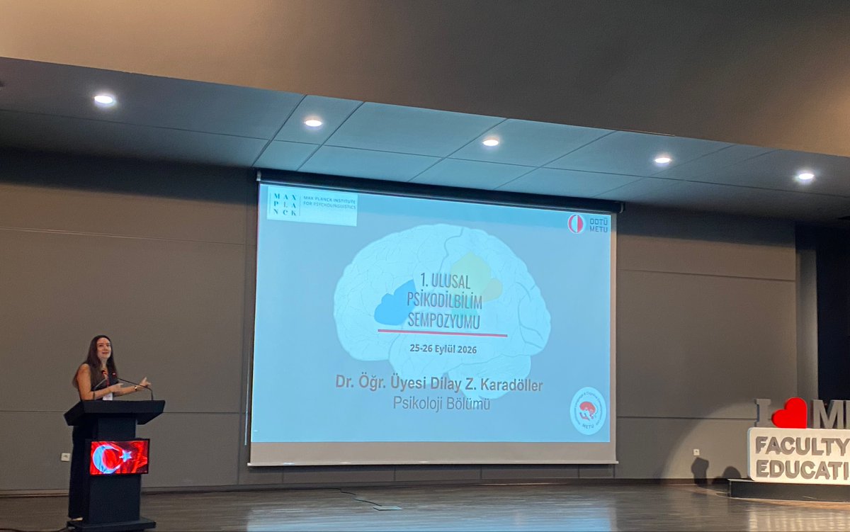 MlcdMETU's tweet photo. Huge congratulations to our lab director, Asst. Prof. Dr. @DilayKaradoller , for delivering an inspiring keynote on gesture &amp; sign language at the 1st National Psycholinguistics Symposium in Ankara! https://t.co/OgPzqG5wm5