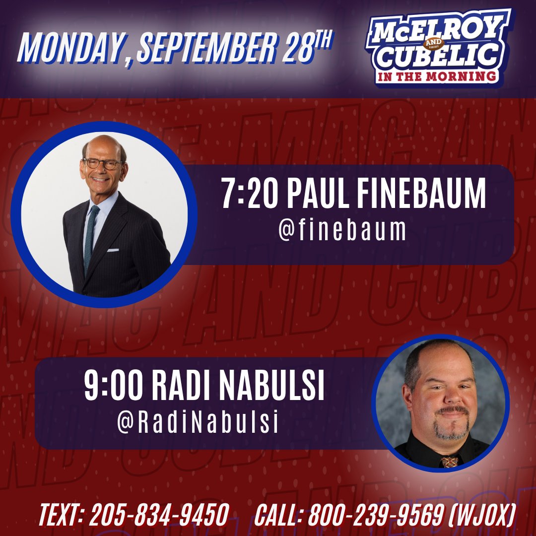 macandcube's tweet photo. Monday #MacandCube

7:20 @finebaum 
9:00 @RadiNabulsi 

@WJOX945 
https://t.co/agNgyjlhn3
@YouTube (Jox945) https://t.co/GfFg4IcX4p