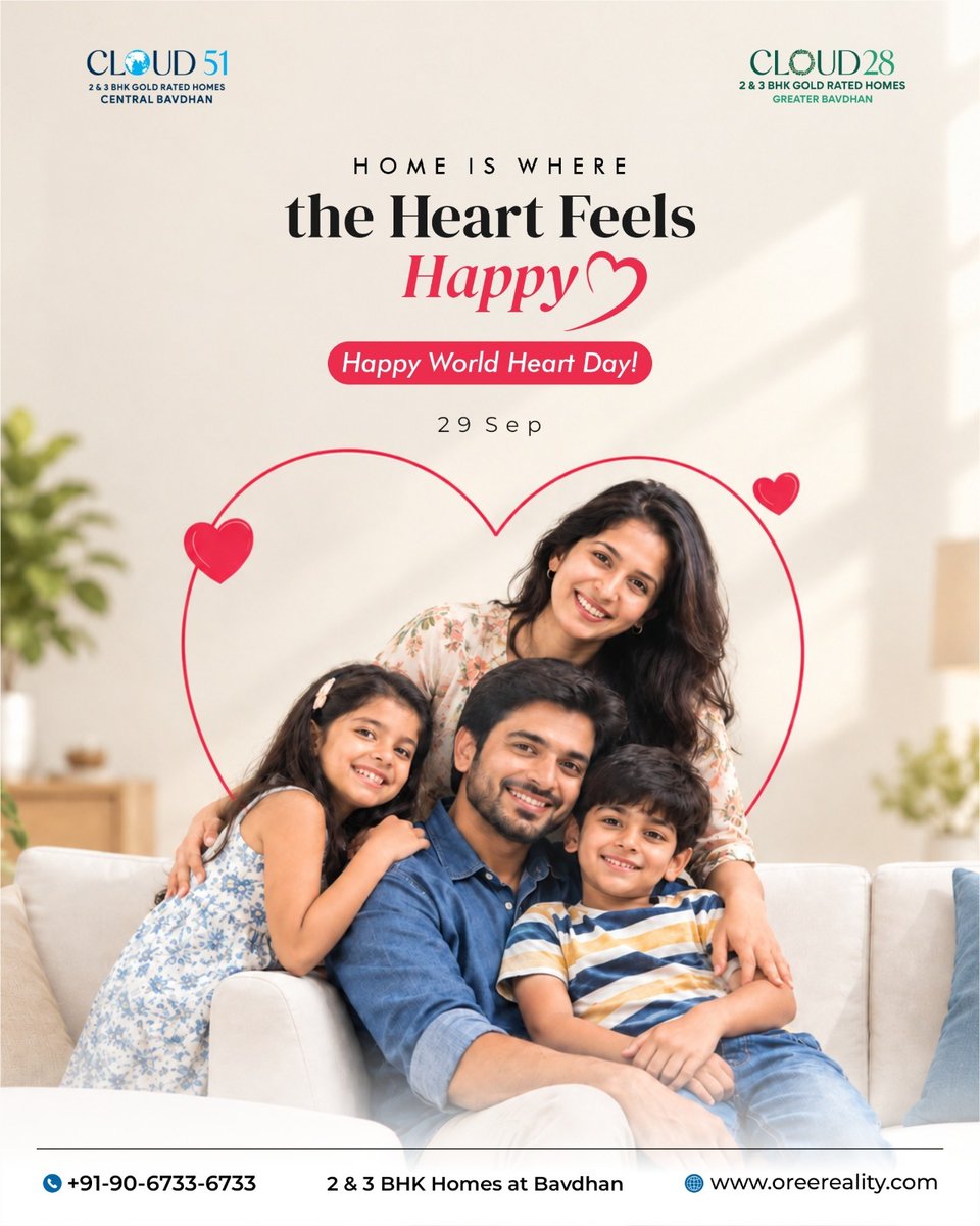 oreereality's tweet photo. ❤️ Home is where the heart feels happy.
This World Heart Day, celebrate the love, laughter and togetherness that make every house a true home. 🏡✨
Happy World Heart Day! ❤️
.
.
.
#WorldHeartDay #OreeReality #Bavdhan #PuneRealEstate https://t.co/6R5e2Tmixm