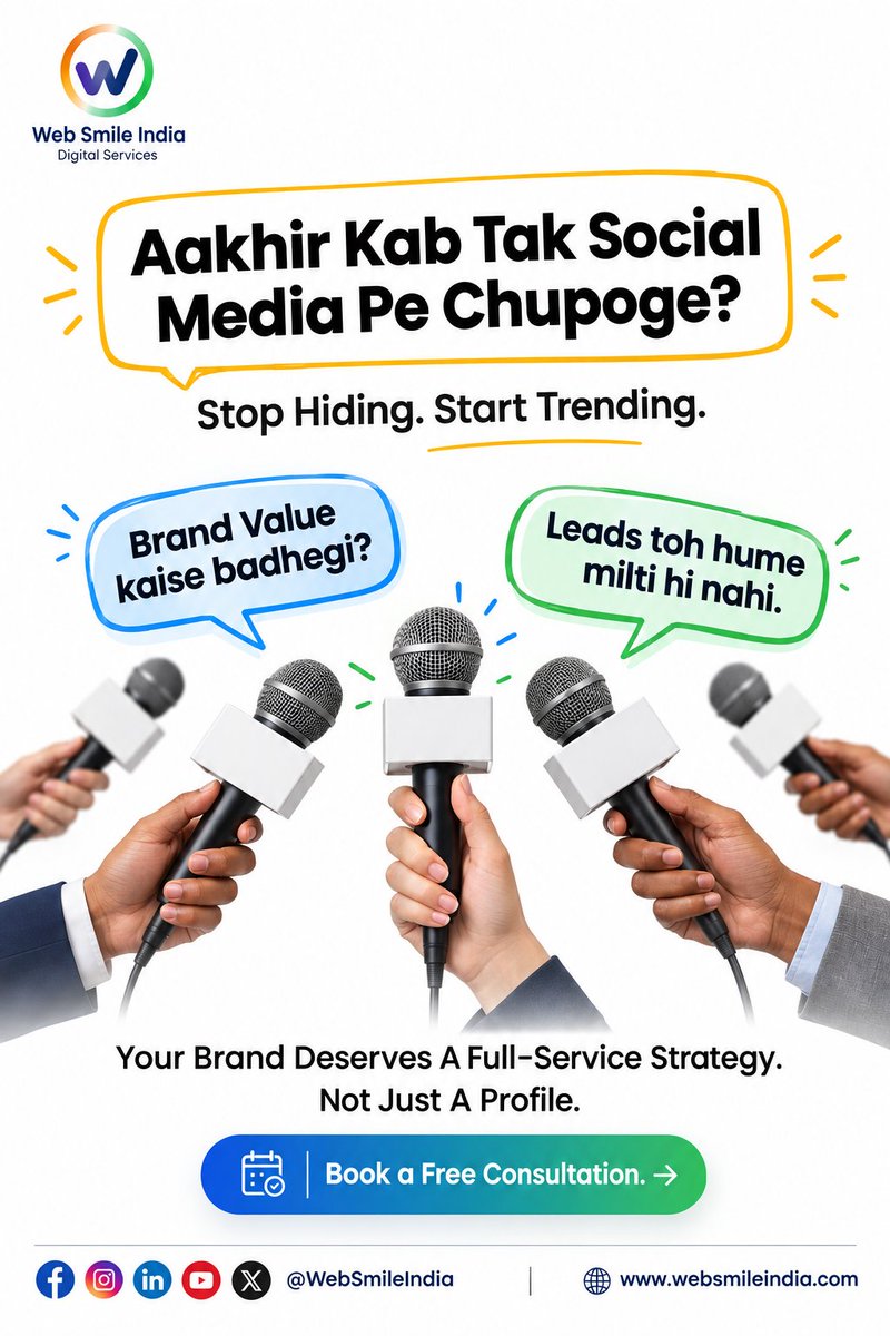 websmileindia's tweet photo. 🤔Social media profile hai… but results kahan hain?

Your customers are already on social media. Is your brand showing up? 👀

📱 Build visibility.
💬 Start conversations.
🎯 Reach the right audience.
Your brand deserves more than a profile.

🚀 Ready to get noticed? https://t.co/Um83o1z7Hd
