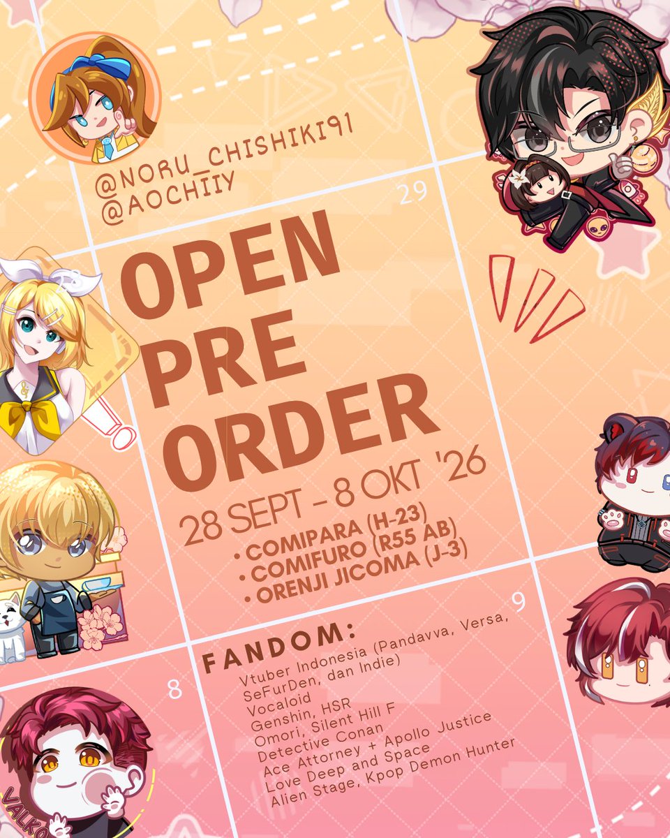 AochiiY's tweet photo. (🔁 and ❤️ appreciated!!)
Aochii's catalog 
#Comipara #CF23 #Jicoma 

[GIVEAWAY]
Like + RT + tag 1 friend + what merch you want 
28 Sept - 8 Oct

GOs DM

Many fandoms 😅 
Link: https://t.co/bxeVMw5MaV https://t.co/120A6CeTUI
