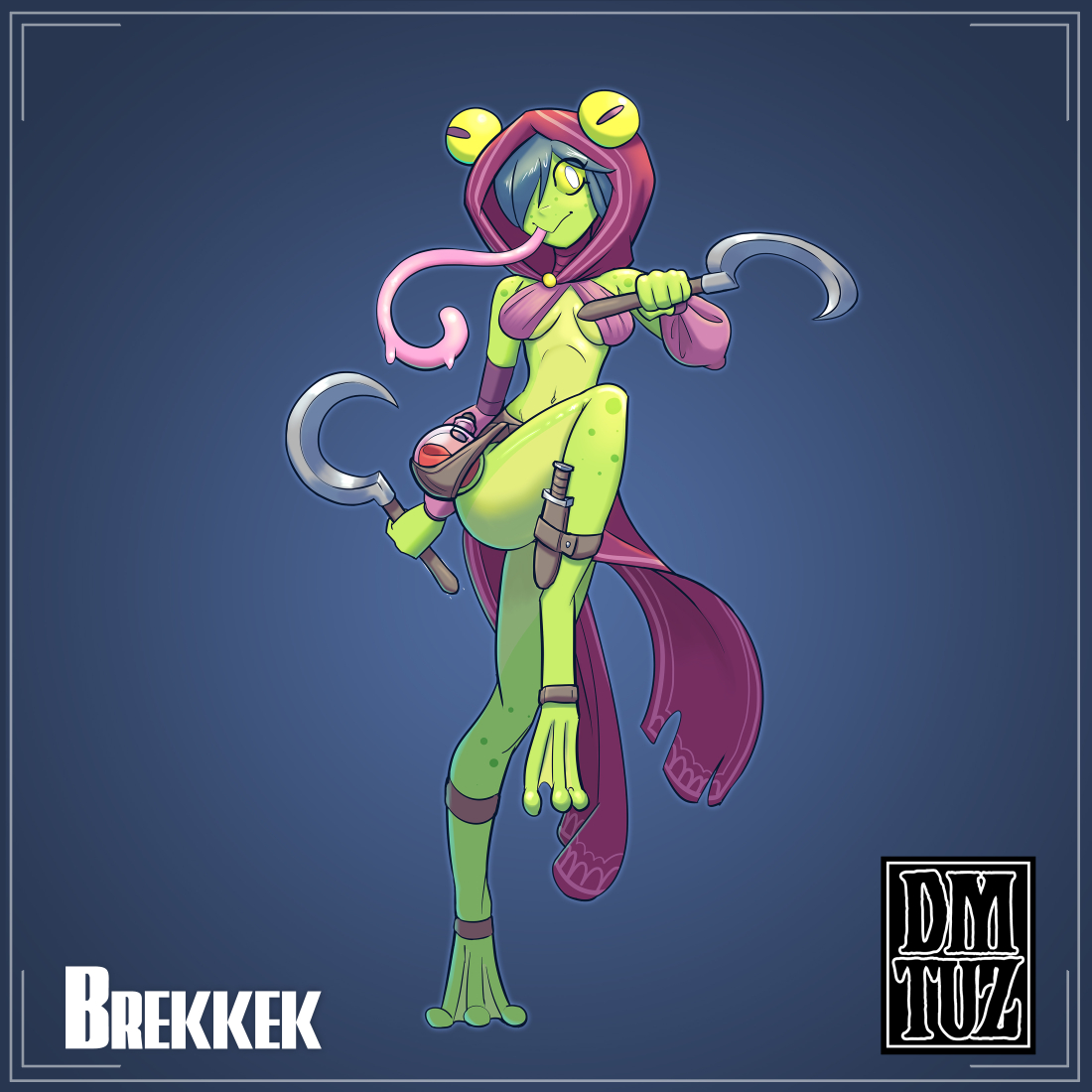 dm_tuz's tweet photo. The graceful Brekkek movements flow like water. Their slick, mucus-covered skin keeps them elusive, slipping past foes with ease. This quality earned them the nickname 'Mucus Toads,' much to their chagrin.

#monstergirl #monstergirls #monstergirlencyclopedia https://t.co/YWruInIIBp