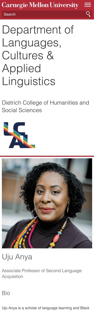 Brash_1's tweet photo. 17 days ago, @CarnegieMellon assured us it was “closely reviewing” its employee’s racist remarks. 

14 days ago, CMU promised us “swift action.” 

Yet, today begins week 3 and Uju Anya’s bio page still appears on CMU’s website. https://t.co/NxHcVrDygE