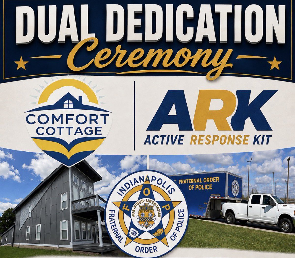 RickFOP86's tweet photo. ALERT: Indy FOP holding a Dual Dedication Ceremony Today
🔵 Indy FOP ARK (Active Response Kit) Trailer
🏠 Indy FOP Comfort Cottage
Both Provide Relief, Support, and Comfort for Officers and their Families here, near, and far #Support #CopsServingCops #FOP https://t.co/8KZMUOtlOR