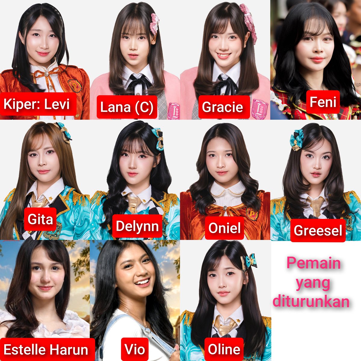 Agvanoadi48's tweet photo. Susunan formasi pemain timnas JKT48 fight spirit 1 Indonesia 🇮🇩 https://t.co/TxJWV6xW1y