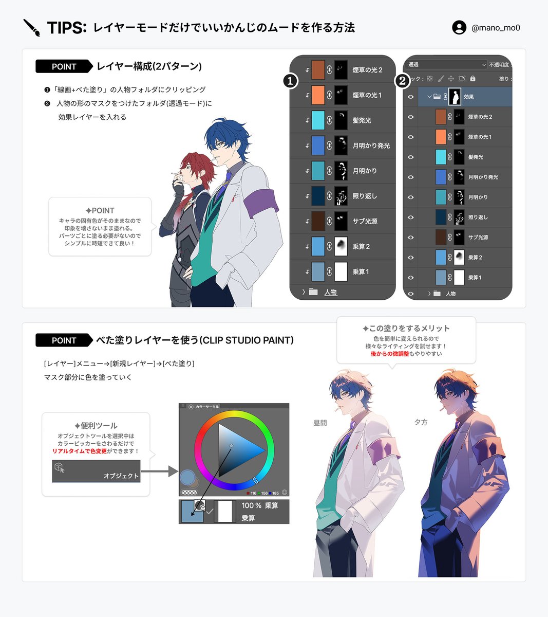 mano_mo0's tweet photo. 解説が見たいと言われてたのでタイムラプスとTIPSをまとめました
べた塗りレイヤー機能は本当に神です https://t.co/My5on7LkRF