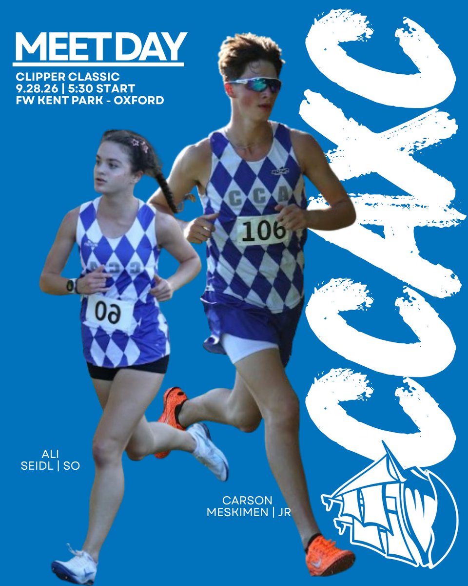 CCATFXC's tweet photo. ‼️It's a Big Meet Day IN Clipperland‼️

🎽 '26 Clipper Classic 
📍 FW Kent Park, Oxford 
⏰ JH: 4:40 | HS: 5:30
🎟️ $5 or $10/Car 
💻 Live Results: https://t.co/WxAxNOAVoF https://t.co/zIG9yy9Ksf