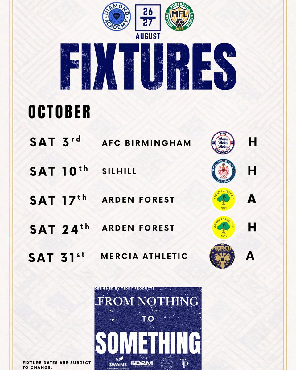 DiamondAcaFC's tweet photo. Our October fixtures https://t.co/m5RhHVAtTx