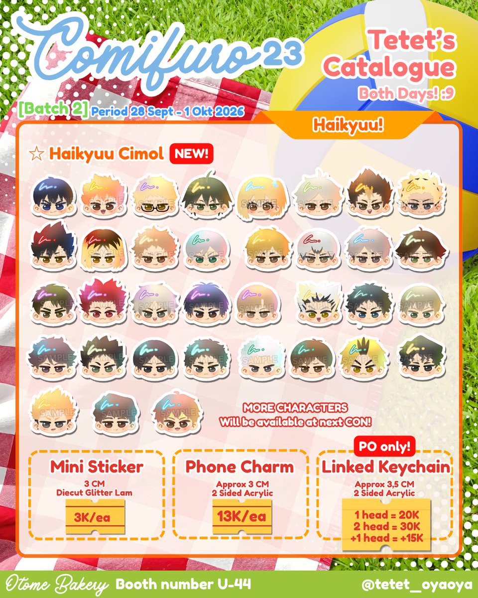 tetet_oyaoya's tweet photo. hai🌹((aku kembali))

[🩵🔁 really appreciated ✨]

tetet_oyaoya's #Comifuro23 PO Catalogue BATCH 2 is open!! 
Pickup both day & Mail Order!
ദ്ദി ˉ͈̀꒳ˉ͈́ )✧

📅 Pick-up : 28 Sept - 1 Okt
📦 Mail Order : 28 sept - 11 Okt
📍 Circle: Otome Bakery, booth no U-44
⭐ Fandom: Haikyuu, My Hero Academia, The Summer Hikaru Died, Original.

(1/2)

#cf23catalogue #cf23