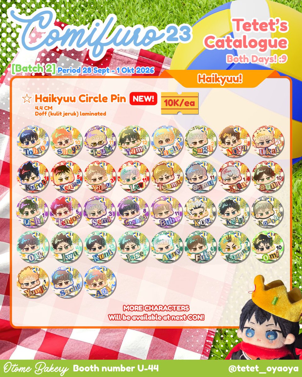 tetet_oyaoya's tweet photo. hai🌹((aku kembali))

[🩵🔁 really appreciated ✨]

tetet_oyaoya's #Comifuro23 PO Catalogue BATCH 2 is open!! 
Pickup both day & Mail Order!
ദ്ദി ˉ͈̀꒳ˉ͈́ )✧

📅 Pick-up : 28 Sept - 1 Okt
📦 Mail Order : 28 sept - 11 Okt
📍 Circle: Otome Bakery, booth no U-44
⭐ Fandom: Haikyuu, My Hero Academia, The Summer Hikaru Died, Original.

(1/2)

#cf23catalogue #cf23
