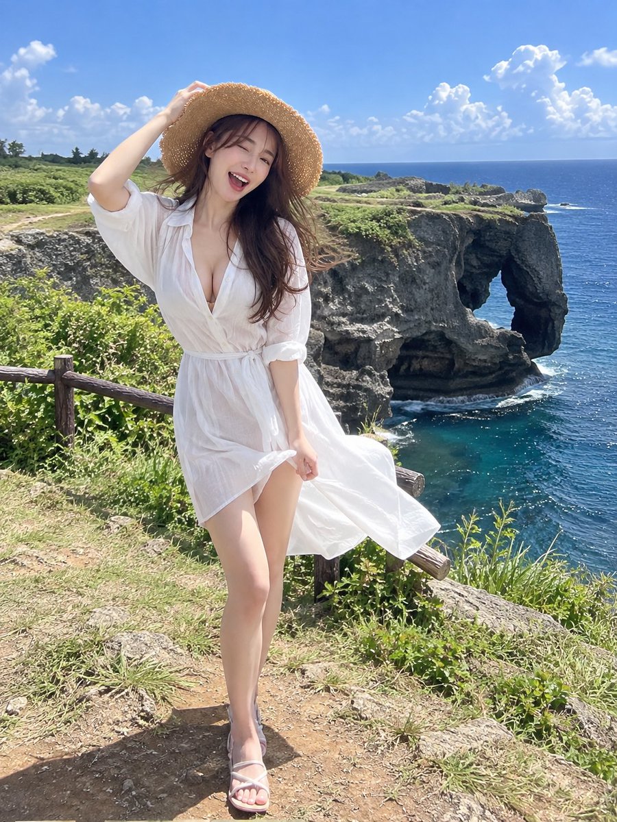 ax__axis's tweet photo. 帽子とばされそう… ちゃんと見ててね? #AI美女 #沖縄 https://t.co/59IshHxhv0