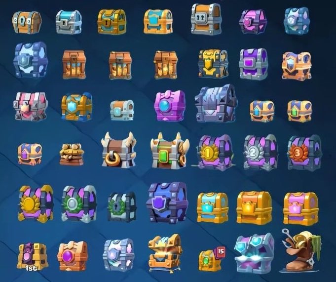 Dcmat's tweet photo. All of the old Clash Royale chests ❤️‍🩹 https://t.co/5u6cL2noaW