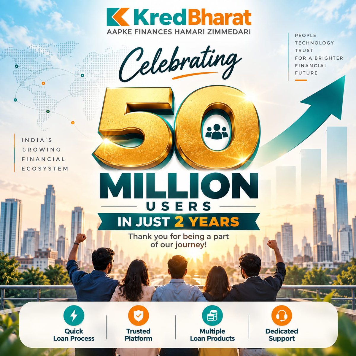 kredbharat's tweet photo. What started with a vision to make financial access simpler and more accessible has grown into a community of 50+ million users in just 2 years.
Thank you for being a part of our journey.
#KredBharat #50MillionUsers #50Million #Fintech #DigitalLending #CustomerFirst #India https://t.co/qlU1wiBId0