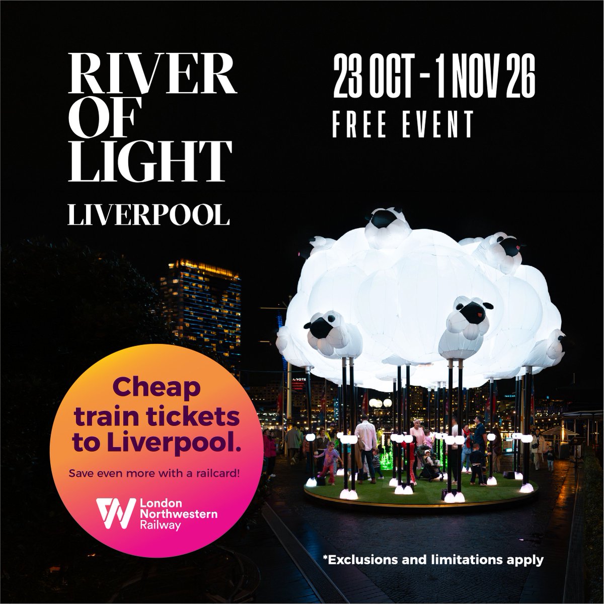 VisitLiverpool's tweet photo. Coming to River of Light in Liverpool this Autumn? ✨

Find out everything you need to know about Liverpool's annual free light trail across the city centre and getting here with @LNRailway!

➡️https://t.co/WgAvDdyS3m https://t.co/VwDKAv9hbj