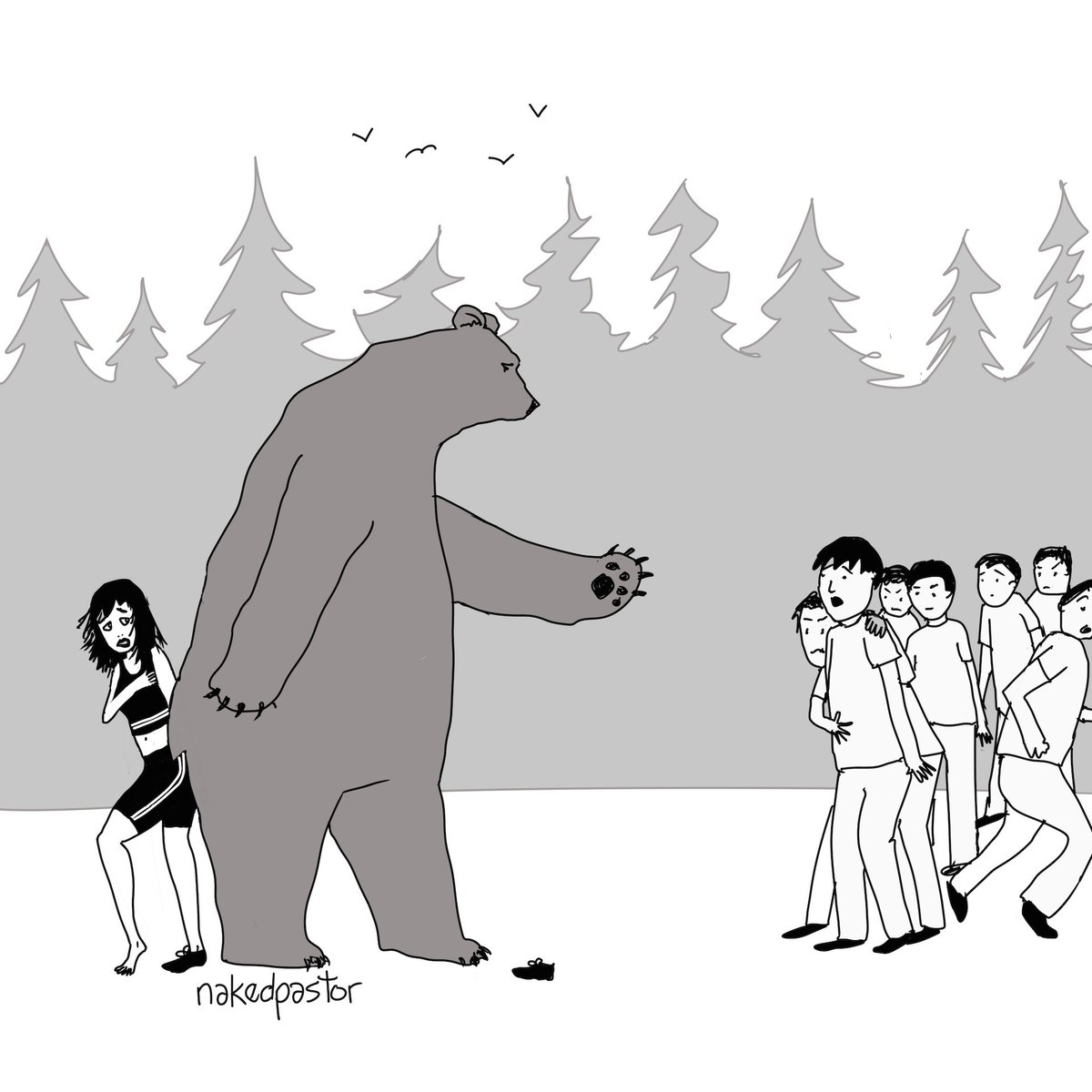 nakedpastor's tweet photo. Often an image comes to my mind that I feel just needs to be drawn. In many ways, this cartoon doesn't make sense. In many ways I wish it did. There aren't seven men by accident. https://t.co/b18SnfiSAg