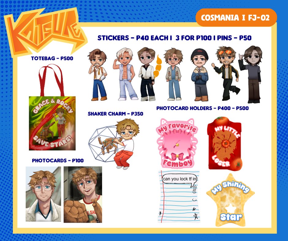 Kai_tsukareta's tweet photo. [🫂 RTs ]    
🧡Here's my #cosmania2026 Catalogue🧡
I'll be adding more merch in a few days, so please keep an eye out.

🐟PHM, Ryan Gosling, Marvel, X-Men, F1, Uma Musume, Ace Attorney.

Table FJ-01
‼️DM for reservation‼️

#cosplaymania2026 #fanfairatcosplaymania2026
(1/3) https://t.co/QIbspCo3JK