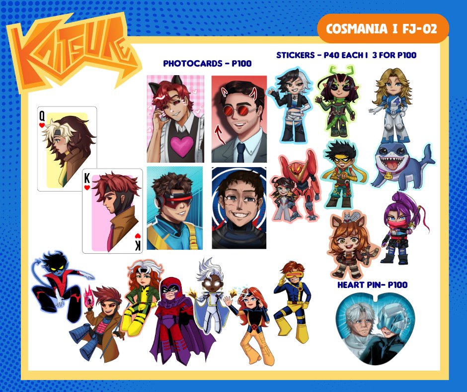 Kai_tsukareta's tweet photo. [🫂 RTs ]    
🧡Here's my #cosmania2026 Catalogue🧡
I'll be adding more merch in a few days, so please keep an eye out.

🐟PHM, Ryan Gosling, Marvel, X-Men, F1, Uma Musume, Ace Attorney.

Table FJ-01
‼️DM for reservation‼️

#cosplaymania2026 #fanfairatcosplaymania2026
(1/3) https://t.co/QIbspCo3JK