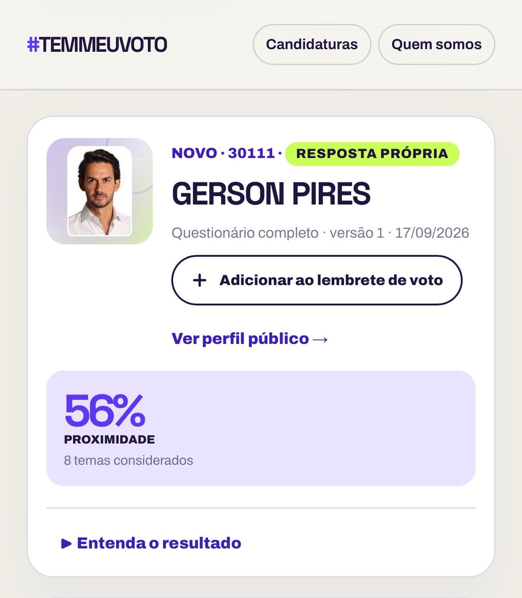 Dudu's tweet photo. O @lucianohuck fez ontem a maior MERDA da eleição em 2026. Ele usou O DOMINGÃO pra divulgar um site que te indica candidatos de direita pra você votar!!! CANDIDATOS DE DIREITA PRA VOCÊ VOTAR

VOCÊS TEM NOÇÃO DISSO? Eu explico. 

https://t.co/gI8izrlAXA é o site que ele divulgou. Disse que o site “te ajuda a encontrar candidatos alinhados com seus pensamentos”.

Eu acabei de fazer o teste, OBVIAMENTE respondi como um eleitor de esquerda pensaria. Olha quem o site me indica pra deputado. Uma pessoa do NOVO e uma do PL. E pro Senado ele acha que a Soninha é mais próxima de mim do que Marina Silva. 

E reparem, a porcentagem do candidato comigo é baixíssima, 60%. CLARO QUE É. Eu não apoio o Novo e nem o PL, Luciano. Você é louco?