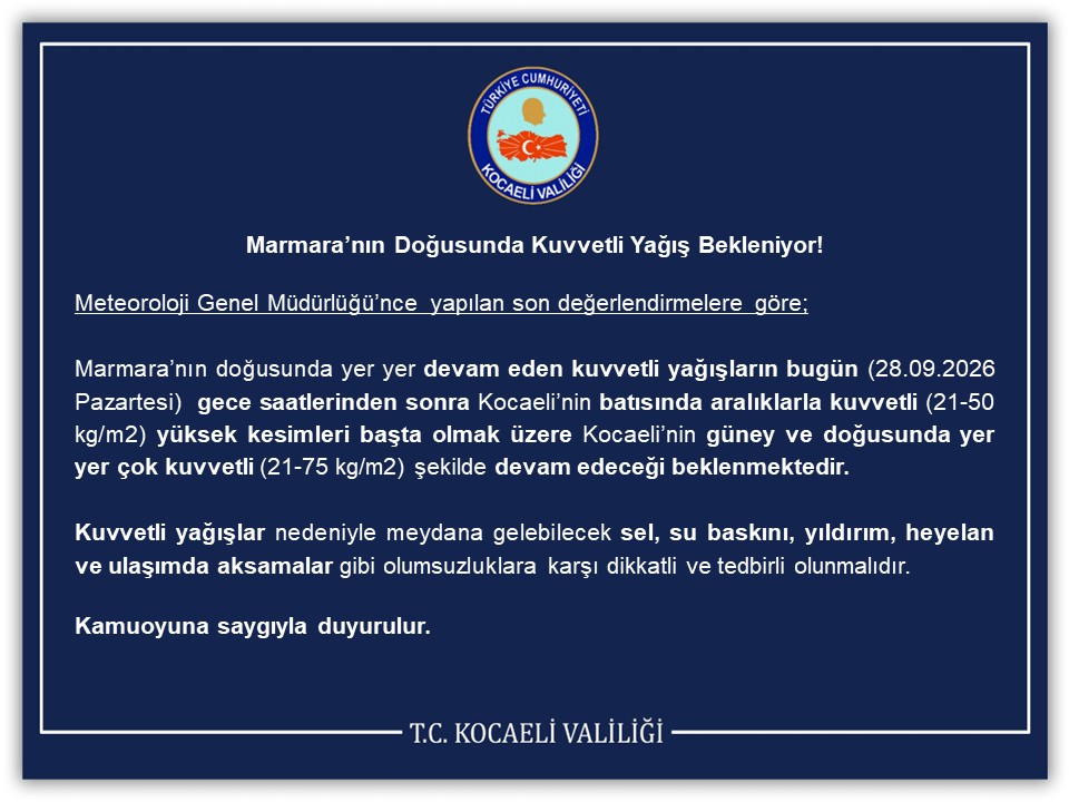 kocaelivaliligi's tweet photo. Marmara’nın Doğusunda Kuvvetli Yağış Bekleniyor!
@afadkocaeli 
⬇️
https://t.co/mj0XgO9avg https://t.co/rhv6RyBmJI