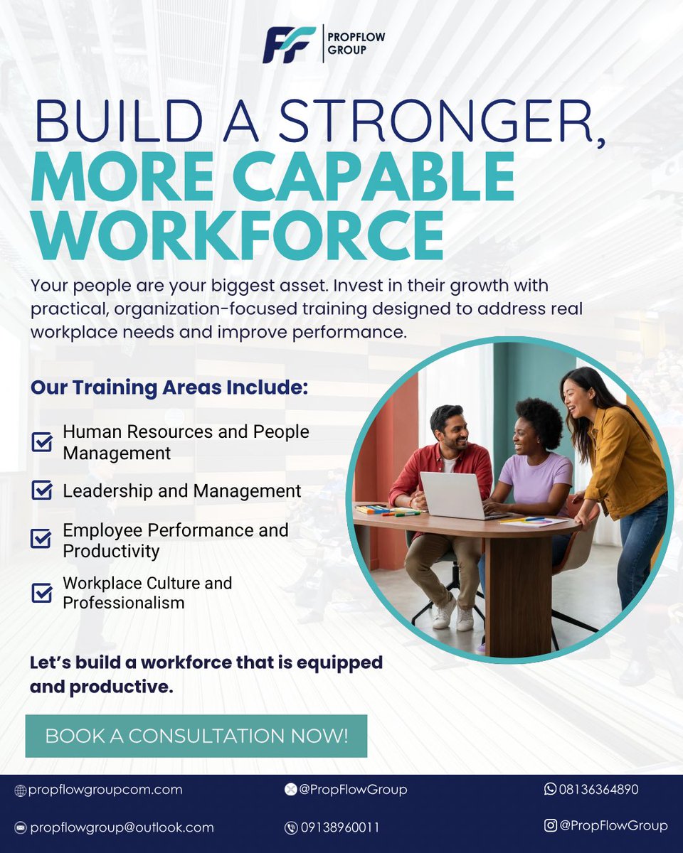 PropflowGroup's tweet photo. At PropFlow Group, we provide practical organizational training designed around your team’s actual needs, from leadership and people management to communication, productivity, professionalism and workplace culture.

Send us a DM to book an organizational training session. https://t.co/Ih6UdiiRUG
