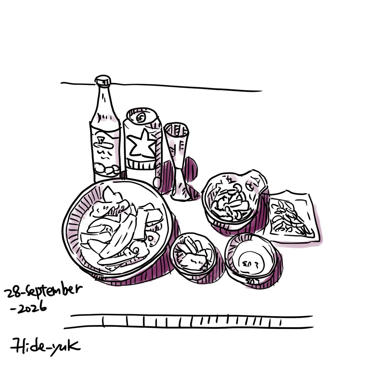 hidebosan's tweet photo. latihan. makan malam pada hari ini. 今日の夕食。 #sketsapen #pensketch  #sketch #clipstudio #makanan https://t.co/r08RJTmzTc