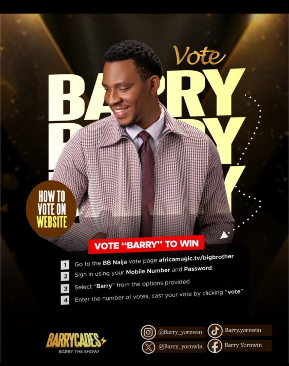 barrycadesfc's tweet photo. The week has started, and so does the PUSH! Don’t relent. Don’t slow down. Keep those votes coming! 🙏🏽
  Our eyes are on the bag. 💰 Vote Barry for premium entertainment! 🔥
Let's keep it coming!!!!🤲🙂‍↔️

BARRY FOR THE WIN
VOTE BARRY
#BarryYornwin
#BBNaija https://t.co/aP3Oto64xe