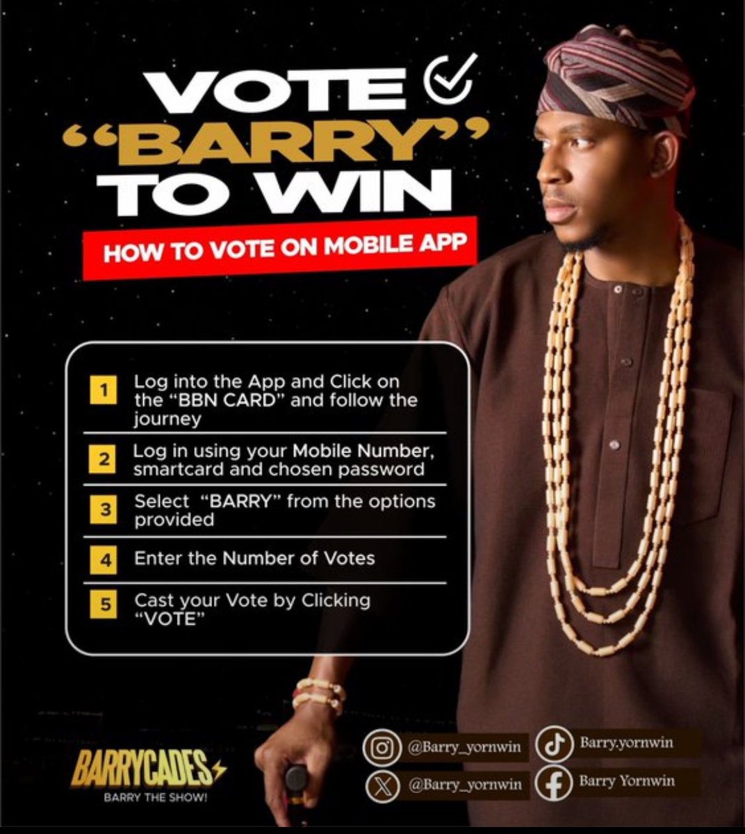 barrycadesfc's tweet photo. The week has started, and so does the PUSH! Don’t relent. Don’t slow down. Keep those votes coming! 🙏🏽
  Our eyes are on the bag. 💰 Vote Barry for premium entertainment! 🔥
Let's keep it coming!!!!🤲🙂‍↔️

BARRY FOR THE WIN
VOTE BARRY
#BarryYornwin
#BBNaija https://t.co/aP3Oto64xe