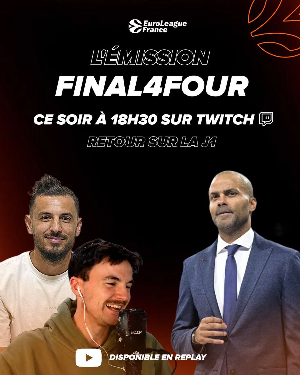 EuroLeagueFr's tweet photo. 🚨 Retrouvez ce soir à 18h30 en direct sur notre chaîne @Twitch notre duo de choc @JarnierSimon et @Rajaoui1604 ! 

Au programme :

- Focus sur la 1e de TP
- Le trio de Frenchies du Pana ☘️
- Nos coups de cœur et coups de gueule de cette J1

#EuroLeague https://t.co/D5KS3yBGHz
