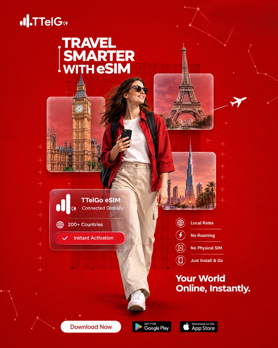 ttelgo's tweet photo. Your next destination is closer than you think.
Stay connected across 200+ countries without the hassle of physical SIM cards.
From London to Paris, Dubai and beyond — keep your world online wherever you travel.
Your World Online. Instantly.
#TTelGo #WeConnectGlobally #eSIM https://t.co/6u9HWvgxwR