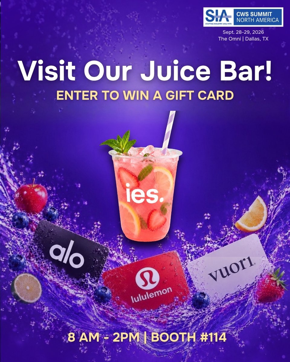 InnovativeES's tweet photo. 🍹 Freshly squeezed juice is being served at #CWSSummit!
Stop by the #IES Juice Bar, grab a fresh juice, and enter our raffle for a chance to win a gift card of your choice! 🎁
📍 We’ll see you at Booth 114!
#EOR #AOR #ContingentWorkforce https://t.co/j7LsHZHrwQ