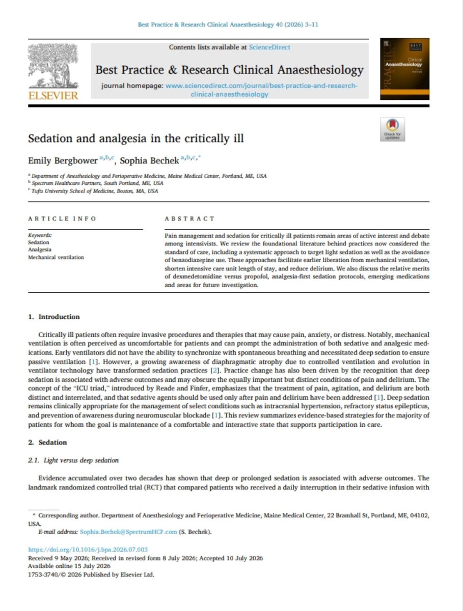 Leo_Santo5's tweet photo. 💊🫁Analgesia-Sedación en el Paciente Crítico

🎯Sedación Ligera
📊RASS-SAS
🚫Evitar Benzodiacepinas
💉Propofol-Dexmedetomidina
💊Analgosedación

🔰📚Best Practice &amp; Research Clinical Anaesthesiology 2026

Artículo Completo👇🏻✅🆓
https://t.co/aR5SFK2xfj https://t.co/KFtAV4w70D