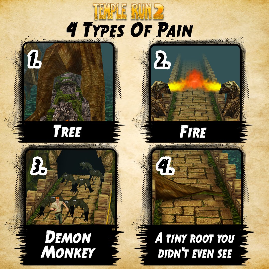 TempleRun's tweet photo. 😫 Every Temple Run player knows this feeling...
Which one gets you every time?
👇 Tell us your biggest weakness.

Play now!
Temple Run: https://t.co/J0VThXbMw9
Temple Run 2: https://t.co/cIAmTr8pCG

#TempleRun #GamingMemes https://t.co/XmPNNkPKCo