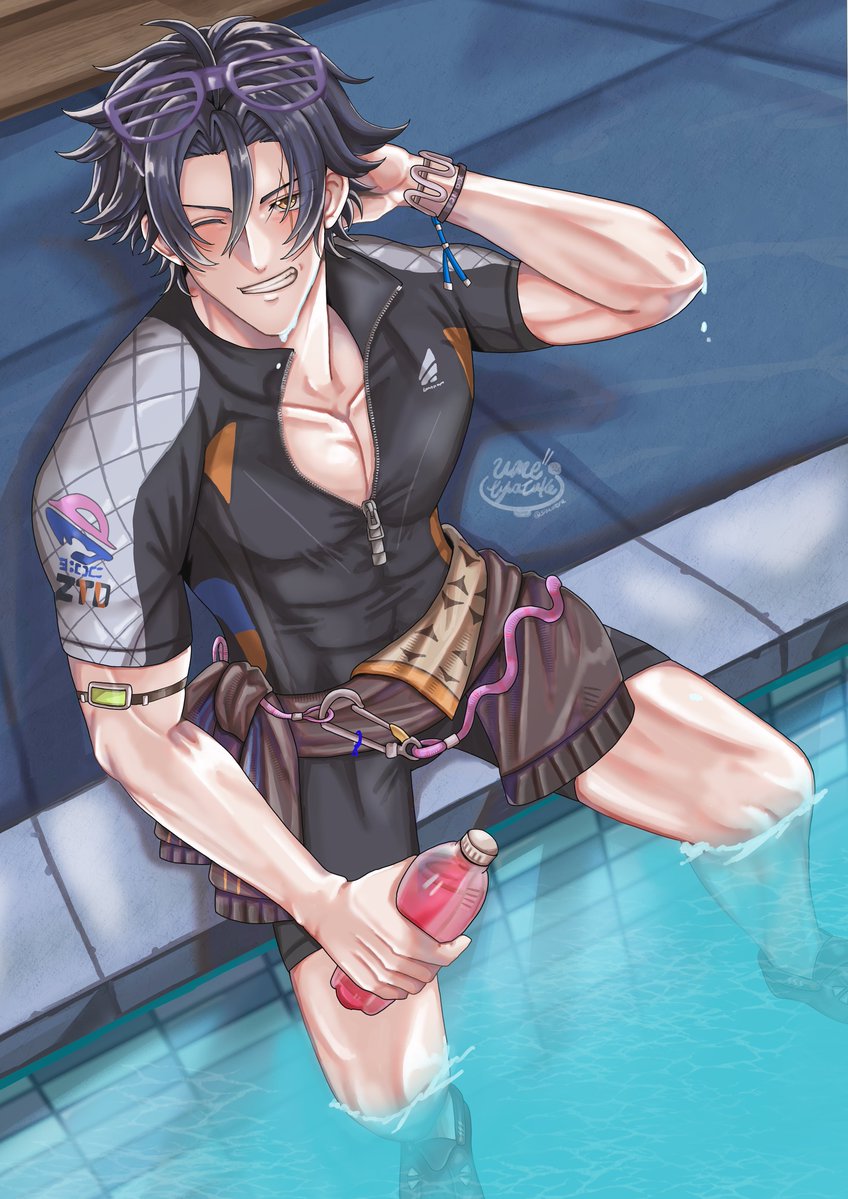 sionotera's tweet photo. 「ビーチバレー楽しかったな」
夏も終わり、秋が来る！
カオスくんの水着最高でした✨
他のキャラも衣装が増えるといいなぁ～
 #NTE #NTEcreator https://t.co/YotLS0Gz8Z