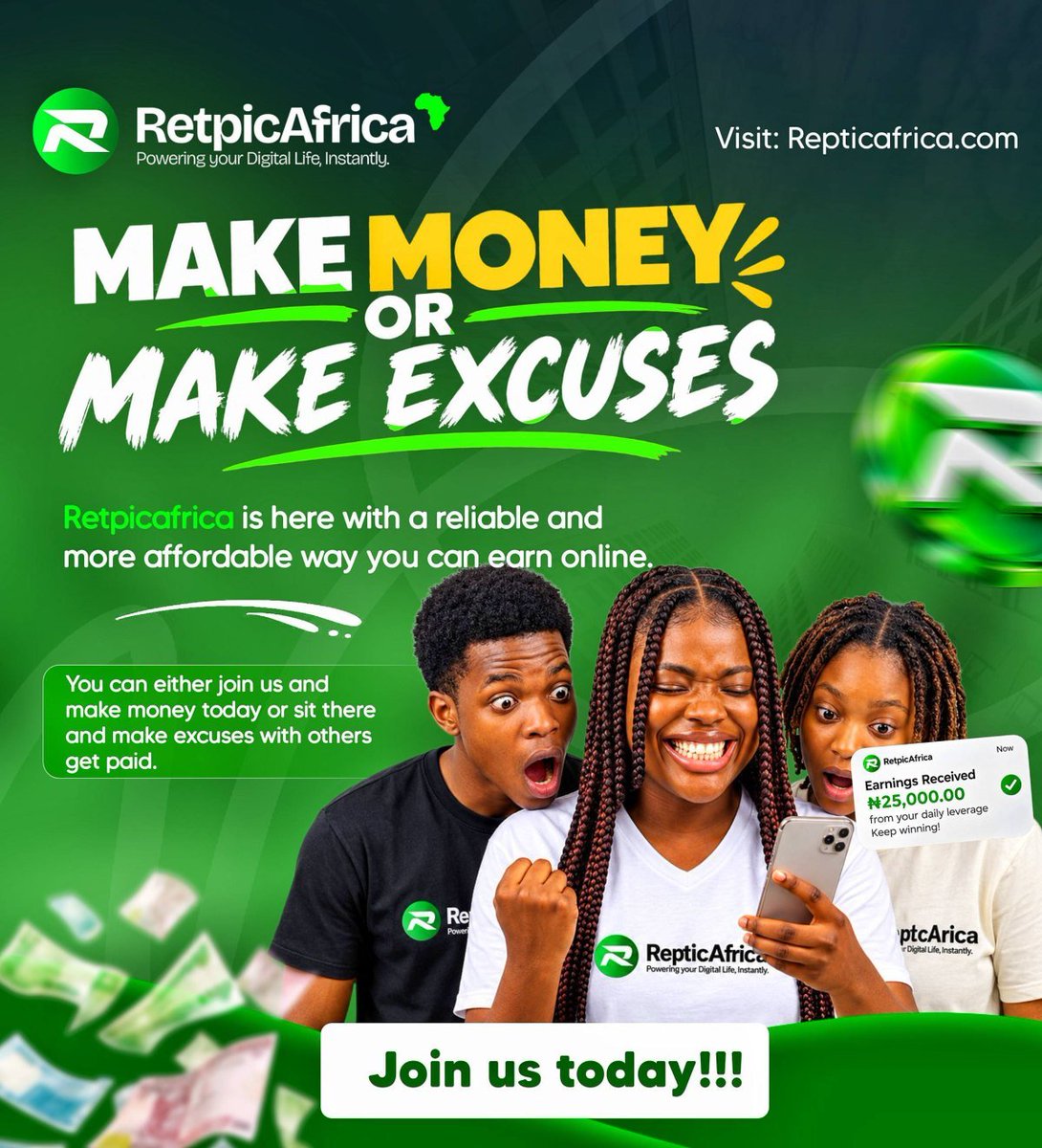 favour37159's tweet photo. YOUR SCREEN TIME = YOUR DAILY PAYDAY.
Retpicafrica is the most reliable and affordable way to build daily income online. Sign up, clear your quests, and enjoy instant payouts every single day! 
Why watch other people celebrate credit alerts when you could be cashing out on your https://t.co/sKo4gVw73i