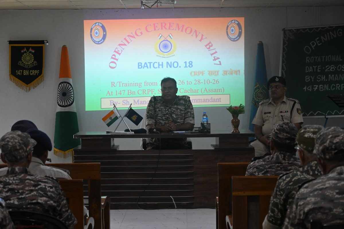 147BNCRPF's tweet photo. 28 Sept 2026, the R/Trg  Programme of B/147  was formally inaugurated by Sh. M.K.Sicon, Co, 147 Bn CRPF. The training programme will be conducted from 28-09 to 28-10, with the aim of enhancing the professional skills, operational preparedness &amp; overall efficiency of the personnel https://t.co/dX4IHkERkv