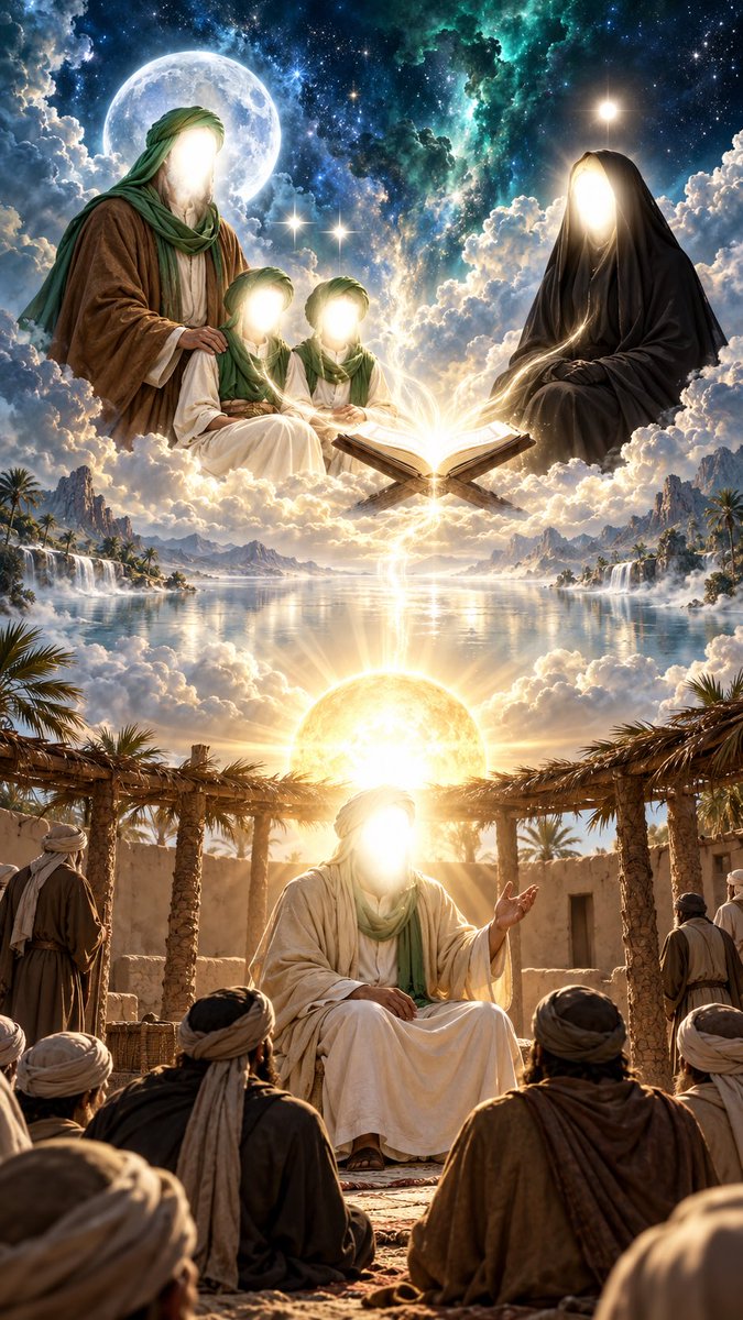 Najm072's tweet photo. عن جابر بن عبد اللّٰه الأنصاري قال:

صلّى بنا رسول اللّٰه ﷺ يومًا صلاة الفجر،
ثمّ انفتل وأقبل علينا يحدّثنا، فقال:

«أيّها الناس، 
مَن فقد الشمس فليتمسّك بالقمر، 
ومن فقد القمر فليتمسّك بالفرقدين».

قال: فقمتُ أنا وأبو أيّوب الأنصاري ومعنا أنس بن مالك، 
فقلنا: يا رسول اللّٰه، مَن الشمس؟

☀️ قال: «أنا». فإذا هو ﷺ ضرب لنا مثلًا، فقال:

«إنّ اللّٰه تعالى خلقنا وجعلنا بمنزلة نجوم السماء، 
كلّما غاب نجم طلع نجم، 
فأنا الشمس، فإذا ذُهب بي فتمسّكوا بالقمر».

🌙 قلنا: فمَن القمر؟

قال: «أخي ووصيّي ووزيري وقاضي دَيني
 وأبو ولدي وخليفتي في أهلي، علي بن أبي طالب».

✨ قلنا: فمَن الفرقدان؟

قال: «الحسن والحسين».

ثمّ مكث مليًّا وقال:

«فاطمة هي الزهرة، 
وعترتي أهل بيتي هم مع القرآن والقرآن معهم، 
لا يفترقان حتّى يردا عَلَيّ الحوض».

📚 المصدر: أمالي الطوسي.