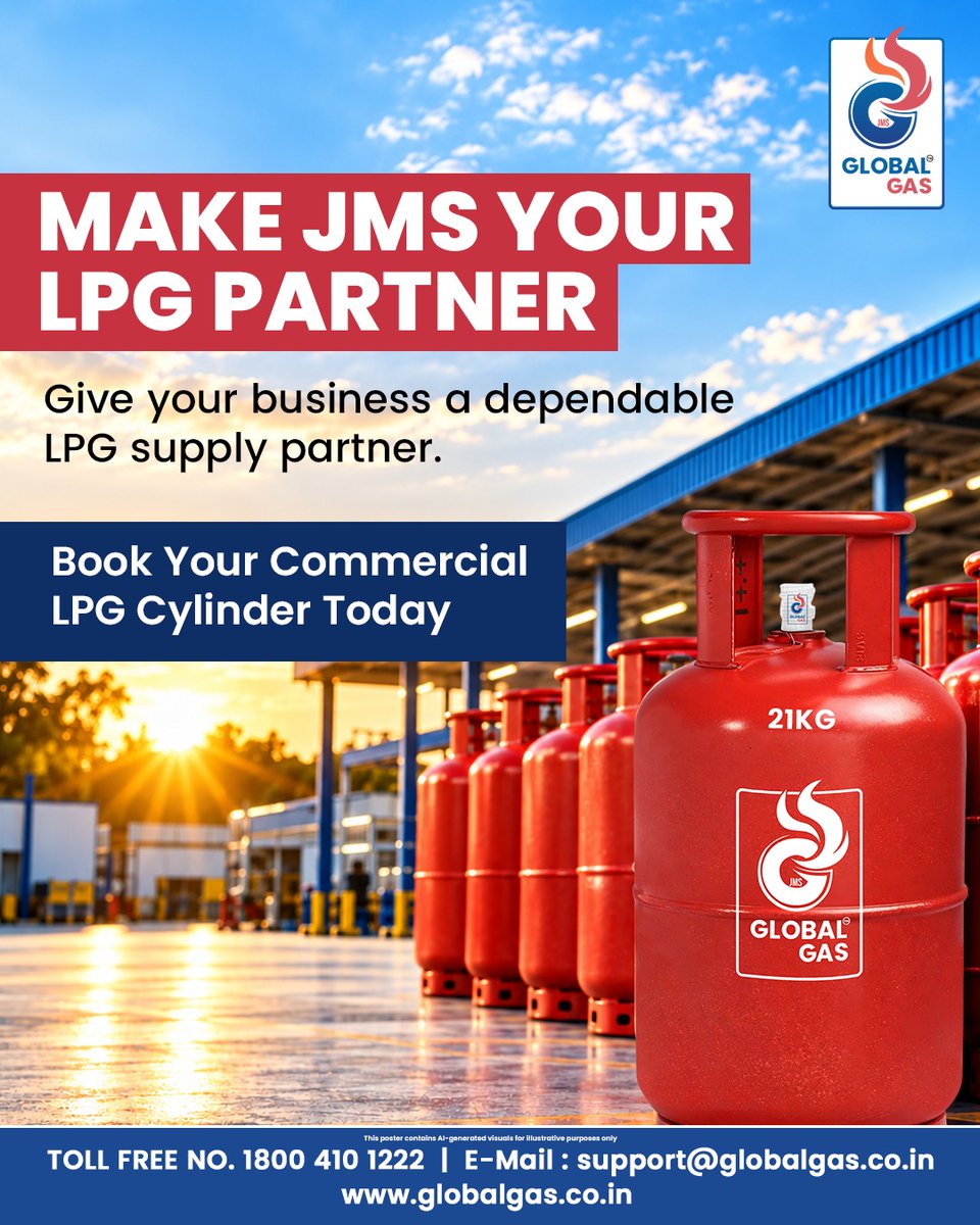 JMSglobalgas's tweet photo. Reliable LPG. Reliable Business.
Consistent supply, timely delivery &amp; professional support - all with JMS Global Gas.

Book your Commercial LPG Cylinder

📞 Contact: 18004101222
🌐 Website: https://t.co/34CC0d2vmI
📧 Email: support@globalgas.co.in

#JMSGlobalGas #CommercialLPG https://t.co/49Hmoz455g