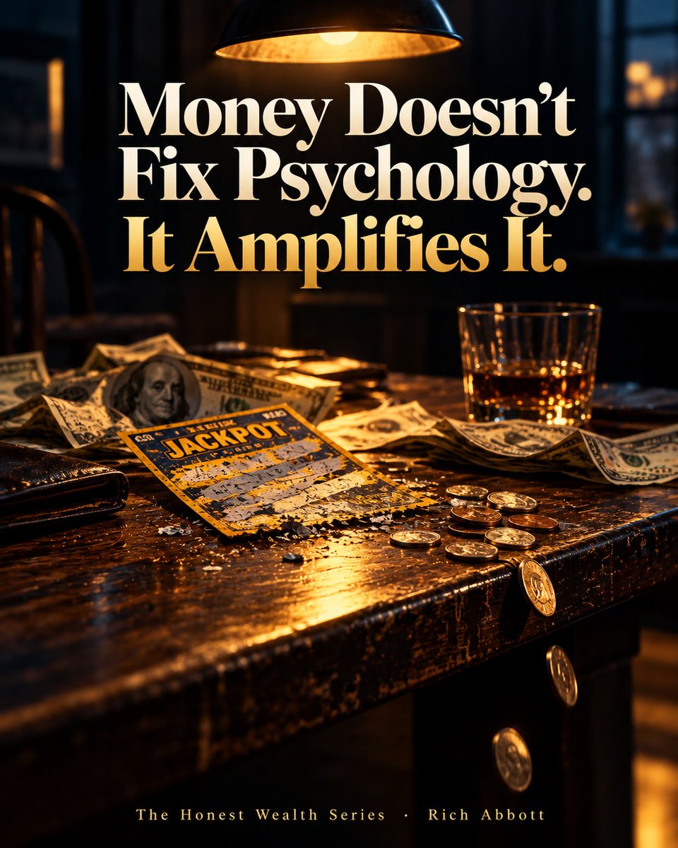 RichAbbottMedia's tweet photo. Why do lottery winners go broke?

Why do people earning $300,000 still feel trapped?

Because money doesn't fix psychology. It amplifies it.

Book 1 of The Honest Wealth Series explains why knowing what to do rarely turns into doing it.
https://t.co/LWmu9ne6di #ad https://t.co/gFqtHfvSY5
