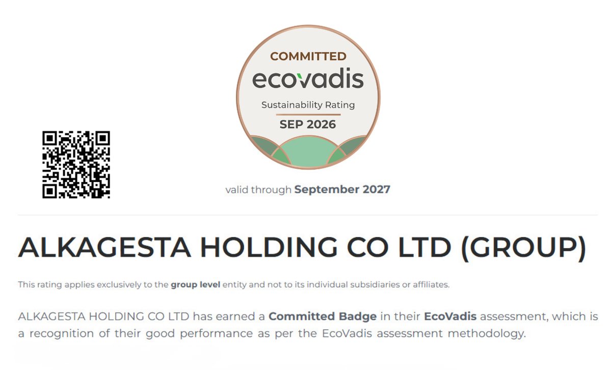 Alkagesta's tweet photo. Alkagesta has been awarded the EcoVadis Committed Badge, recognising the company's commitment to responsible and sustainable business practices across its global trading operations.

Read more: https://t.co/plLscqXGrD

#Alkagesta #EcoVadis #ESG #Sustainability #CommodityTrading https://t.co/CRo4W6M4Sk