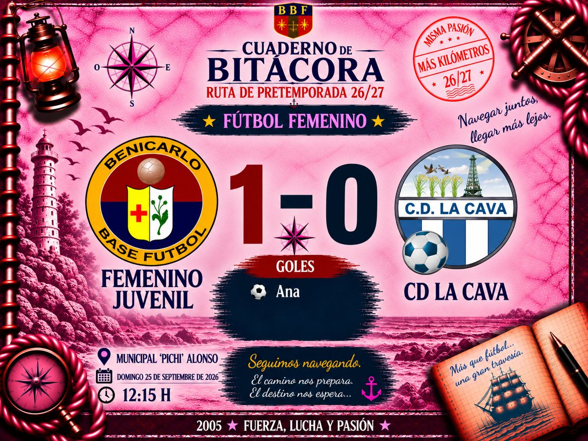 benicarlobf's tweet photo. 🔴🔵 𝗥𝗨𝗧𝗔 𝗗𝗘 𝗣𝗥𝗘𝗧𝗘𝗠𝗣𝗢𝗥𝗔𝗗𝗔 26/27 · 𝗙𝗘𝗠𝗘𝗡𝗜𝗡𝗢 𝗝𝗨𝗩𝗘𝗡𝗜𝗟

⚓ 𝗘𝗦𝗖𝗔𝗟𝗔 03

🏟️ Domingo 27 de setiembre
📅 Municipal 'Pichi' Alonso
𝗙𝗘𝗠𝗘𝗡𝗜𝗡𝗢 𝗝𝗨𝗩𝗘𝗡𝗜𝗟 1️⃣ 𝗖𝗗 𝗟𝗔 𝗖𝗔𝗩𝗔 0️⃣
⚽ Ana https://t.co/2wQVHicd8m
